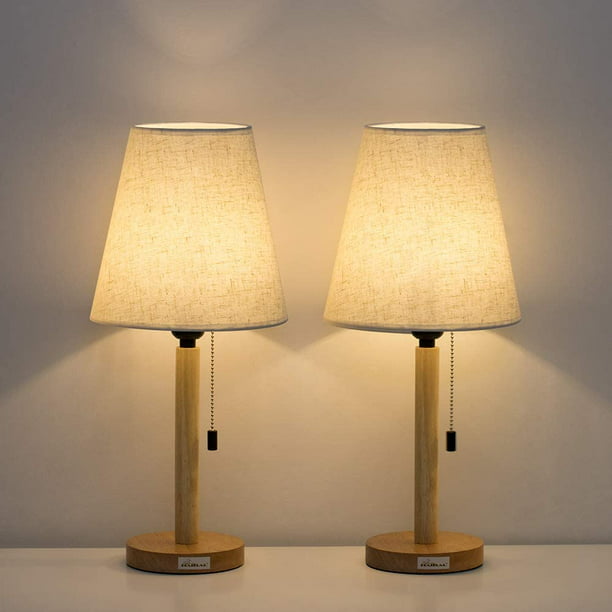 Small Nightstand Lamps Set of 2 with Fabric Shade Bedside Desk Lamps for Bedroom